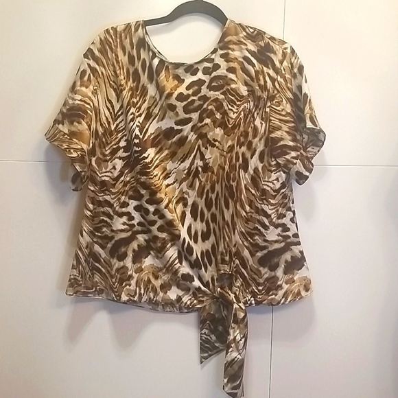 Worthington Tops - Worthington Animal Print Tie Blouse